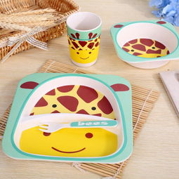 儿童餐具套装婴儿宝宝餐盘碗卡通碗勺叉子套装竹纤维便携五件套